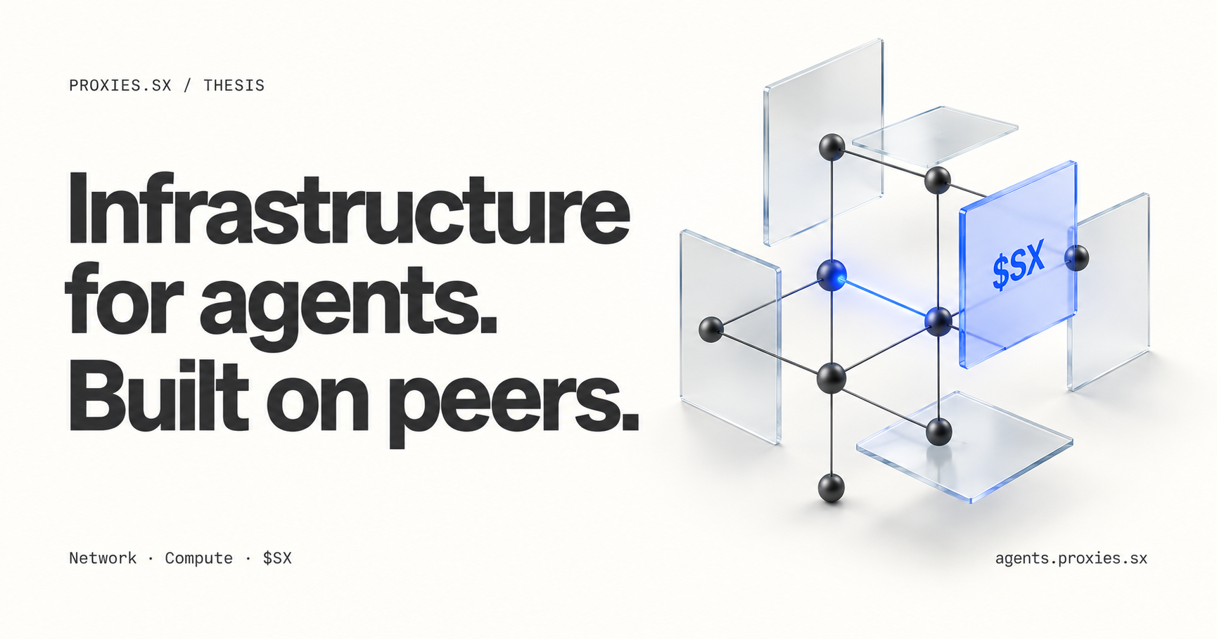 Infrastructure for agents, built on peers: network, compute and the proposed $SX layer.